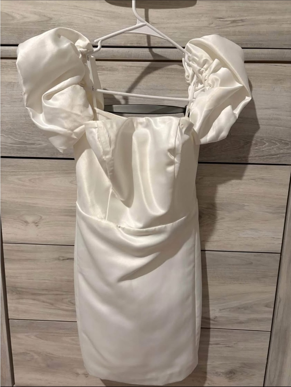 Lulu's Ivory Satin Strapless Puff-Sleeve Mini Dress